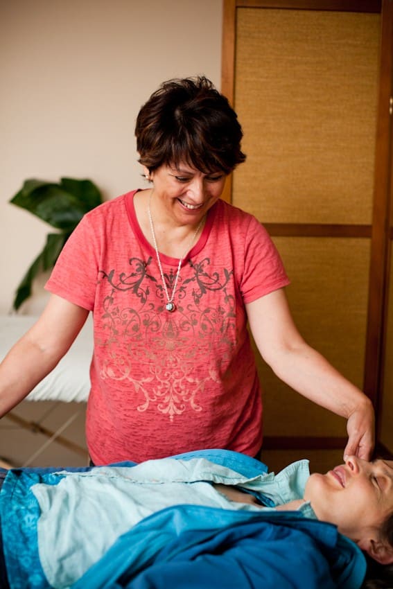 woman practicing massage